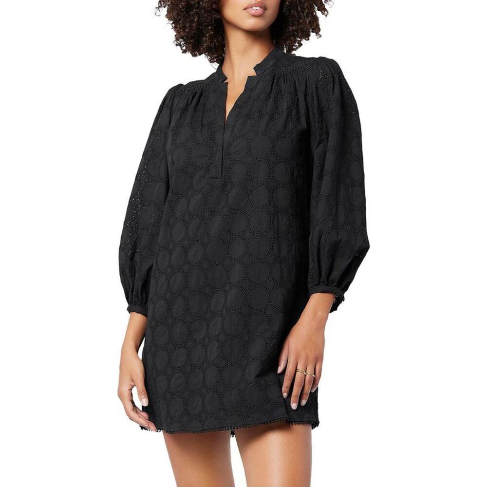 Joie Womens Navy Cotton Eyelet Puff Sleeve Mini Dress NWT L